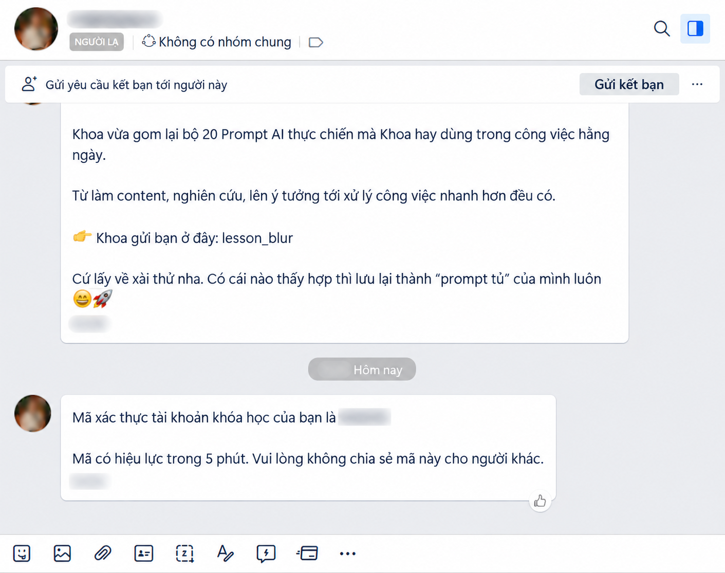 Hộp thư Zalo — thông tin khách hàng đã che